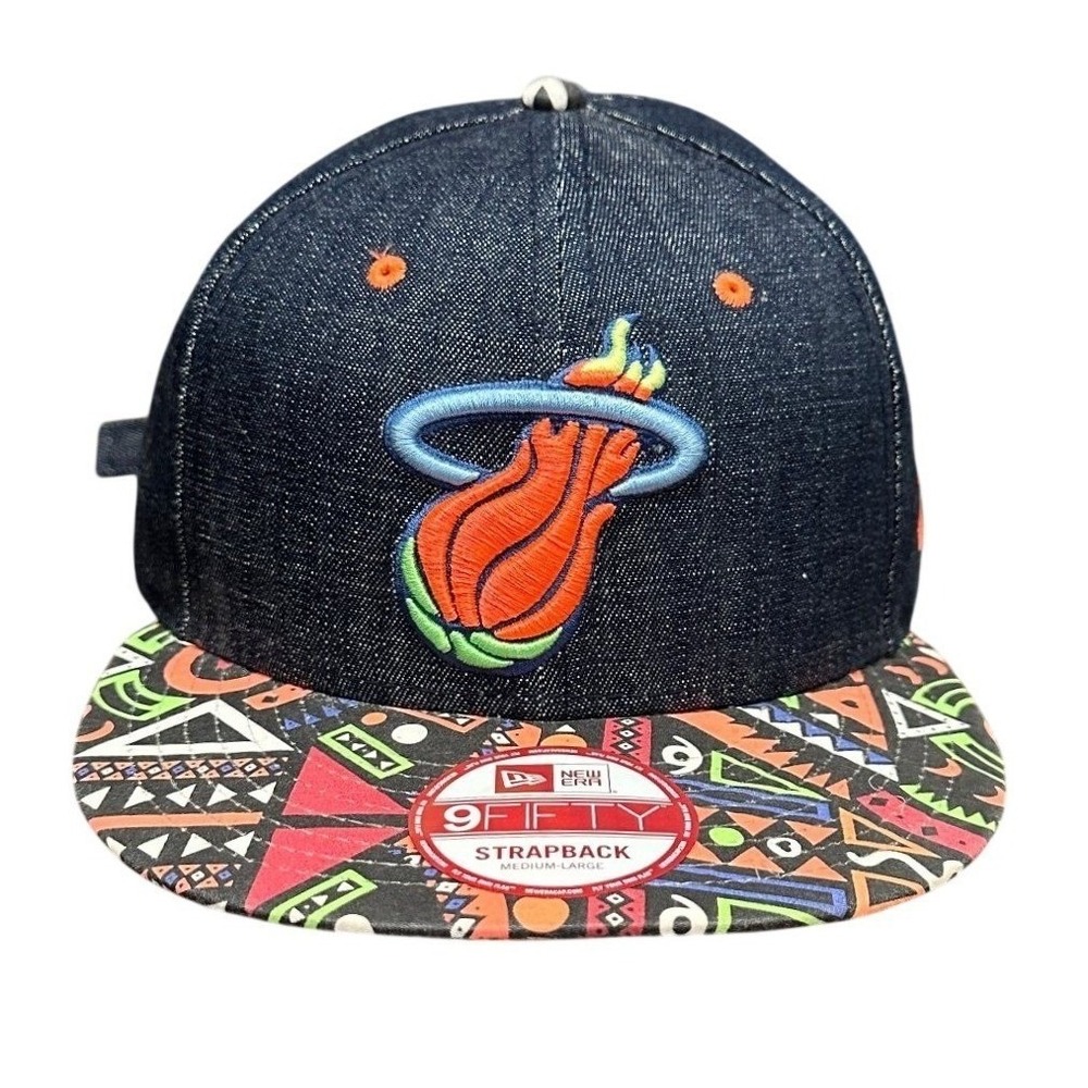 Miami Heat New Era 9FIFTY Strapback Hat Denim NBA Hardwood Medium Large
